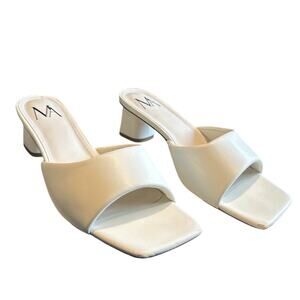 Miraazzurra Womens Size 10 Ivory 2" Heel Slide On Open Square Toe Shoes